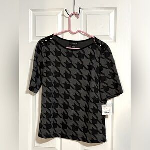 Liz Claiborne Career Black and Gray Houndstooth Top NWT - L
